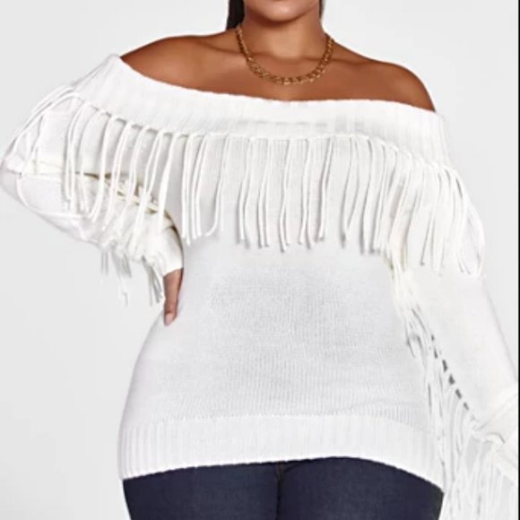 #16❤️ NEW MARILYN OFF THE SHOULDER FRINGE SWEATER - Picture 1 of 4